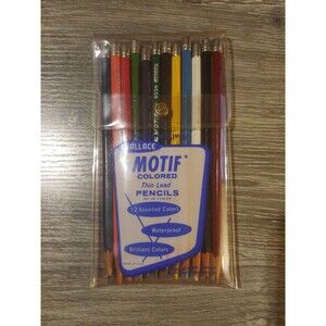 Vintage Wallace Colored Pencils Set 12 Motif Thin Lead No 6000 Assortment & Case